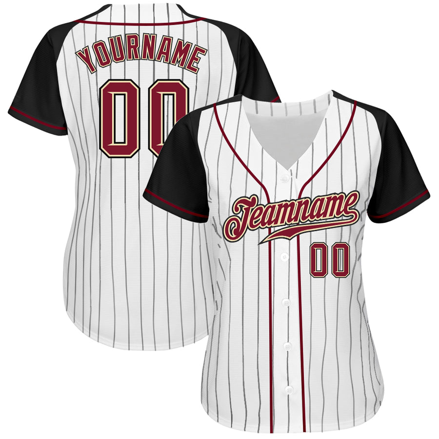 Custom White Black Pinstripe Crimson-Black Authentic Raglan Sleeves Baseball Jersey