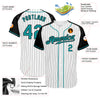 Custom White Black Pinstripe Teal-Black Authentic Raglan Sleeves Baseball Jersey