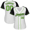 Custom White Black Pinstripe Neon Green-Black Authentic Raglan Sleeves Baseball Jersey