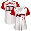 Custom White Red Pinstripe Black-Red Authentic Raglan Sleeves Baseball Jersey