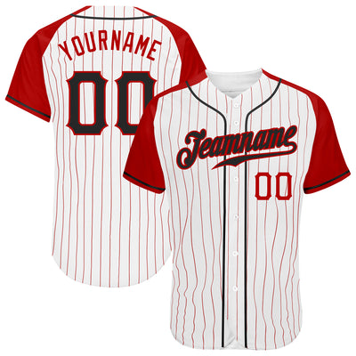 Custom White Red Pinstripe Black-Red Authentic Raglan Sleeves Baseball Jersey