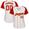 Custom White Red Pinstripe Red-Old Gold Authentic Raglan Sleeves Baseball Jersey