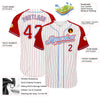 Custom White Red Pinstripe Red-Light Blue Authentic Raglan Sleeves Baseball Jersey