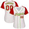 Custom White Red Pinstripe Red-Neon Green Authentic Raglan Sleeves Baseball Jersey