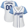 Custom White Light Blue Pinstripe Navy-Light Blue Authentic Raglan Sleeves Baseball Jersey