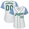 Custom White Light Blue Pinstripe Green-Light Blue Authentic Raglan Sleeves Baseball Jersey