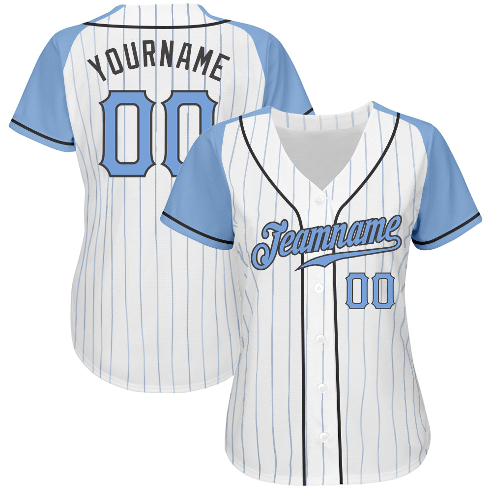 Custom Pinstripe Baseball Jersey White Light Blue Light Blue-Red Authentic  - FansIdea