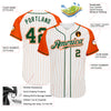 Custom White Orange Pinstripe Green-Orange Authentic Raglan Sleeves Baseball Jersey