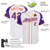 Custom White Purple Pinstripe Purple-Orange Authentic Raglan Sleeves Baseball Jersey