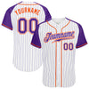 Custom White Purple Pinstripe Purple-Orange Authentic Raglan Sleeves Baseball Jersey