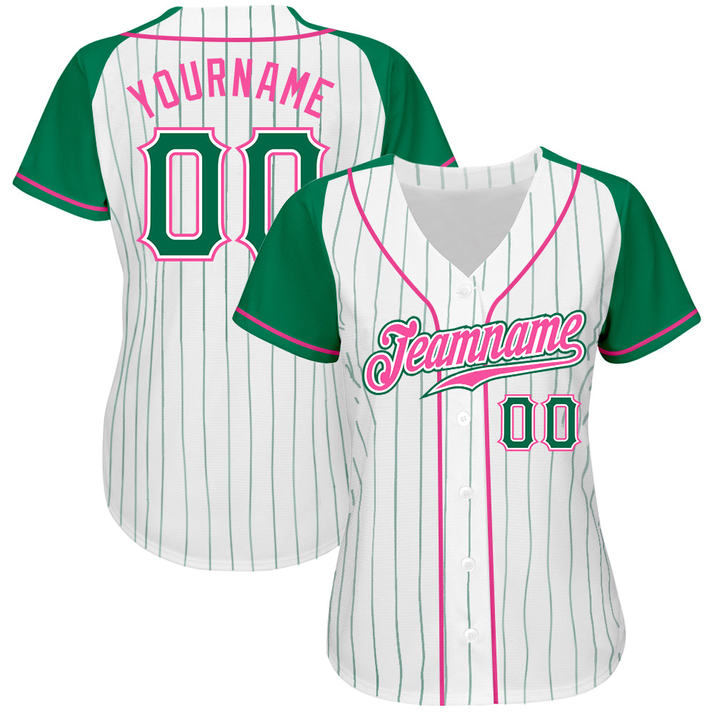 Custom White Red Pinstripe Red-Neon Green Authentic Raglan Sleeves Baseball  Jersey