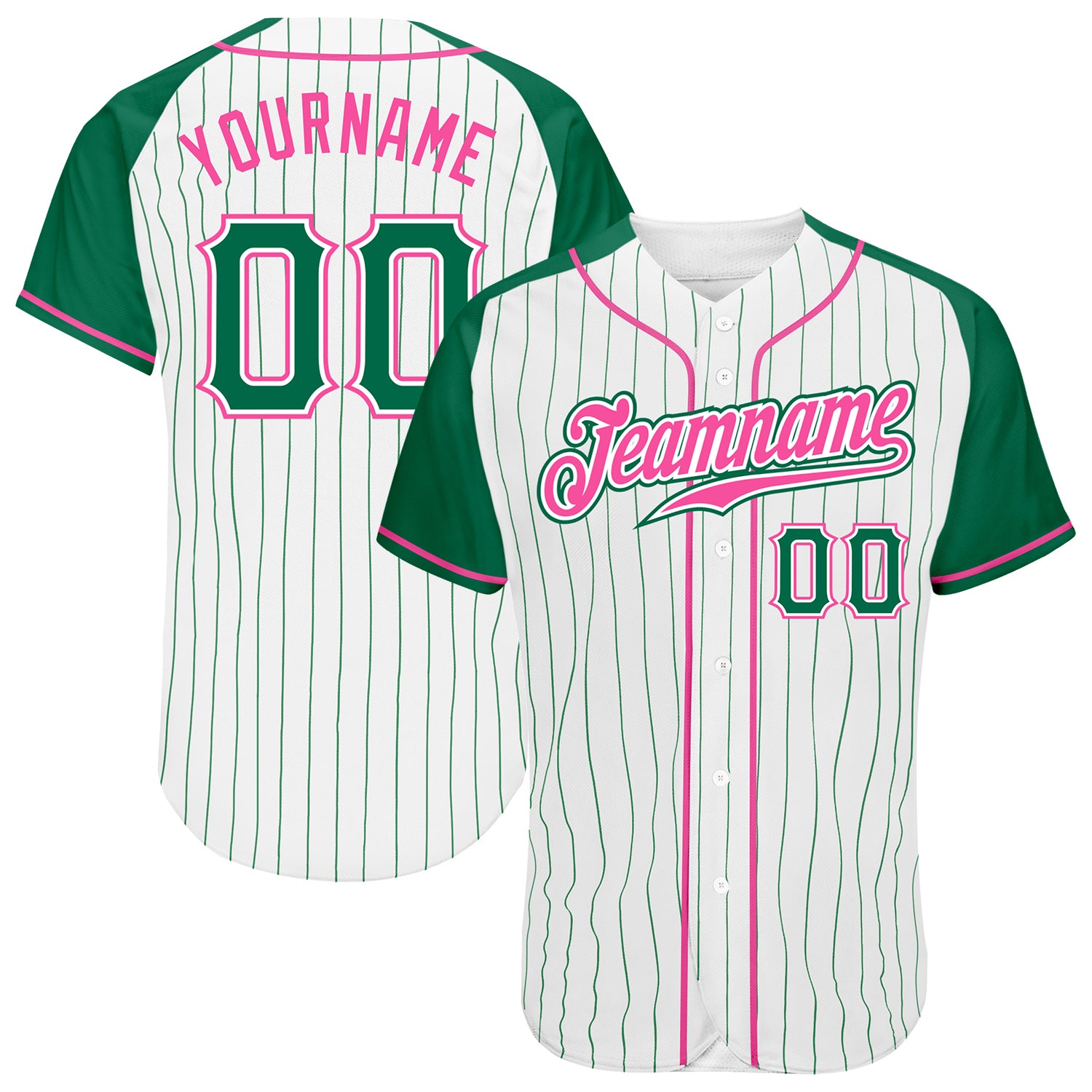 Custom Pink White-Kelly Green Authentic Two Tone Baseball Jersey