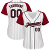 Custom White Crimson Pinstripe Black-Crimson Authentic Raglan Sleeves Baseball Jersey