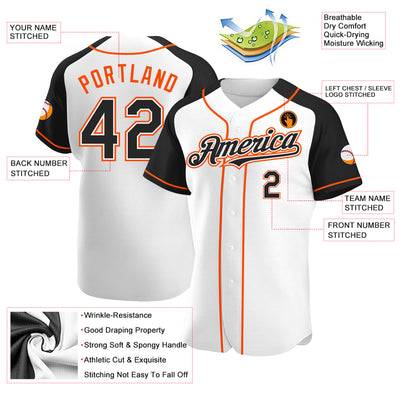 Custom White Black-Orange Authentic Raglan Sleeves Baseball Jersey