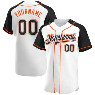 Custom White Black-Orange Authentic Raglan Sleeves Baseball Jersey