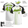 Custom White Neon Green-Black Authentic Raglan Sleeves Baseball Jersey