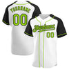 Custom White Neon Green-Black Authentic Raglan Sleeves Baseball Jersey