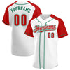 Custom White Red-Kelly Green Authentic Raglan Sleeves Baseball Jersey