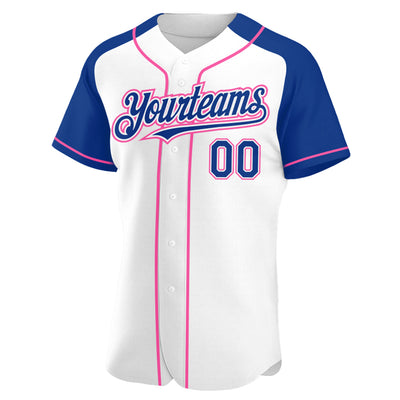 Custom White Royal-Pink Authentic Raglan Sleeves Baseball Jersey