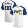 Custom White Royal-Yellow Authentic Raglan Sleeves Baseball Jersey