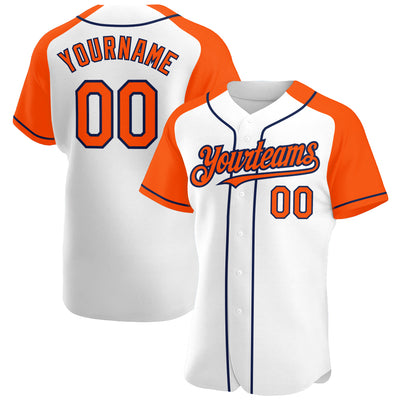 Custom White Orange-Navy Authentic Raglan Sleeves Baseball Jersey