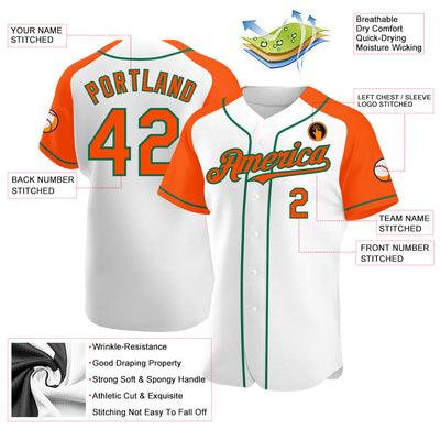 Custom White Orange-Kelly Green Authentic Raglan Sleeves Baseball Jersey