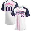 Custom White Navy-Pink Authentic Raglan Sleeves Baseball Jersey