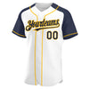 Custom White Navy-Gold Authentic Raglan Sleeves Baseball Jersey