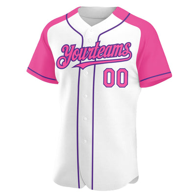 Custom White Pink-Purple Authentic Raglan Sleeves Baseball Jersey