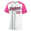 Custom White Pink-Green Authentic Raglan Sleeves Baseball Jersey