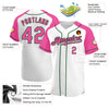 Custom White Pink-Green Authentic Raglan Sleeves Baseball Jersey