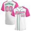 Custom White Pink-Kelly Green Authentic Raglan Sleeves Baseball Jersey