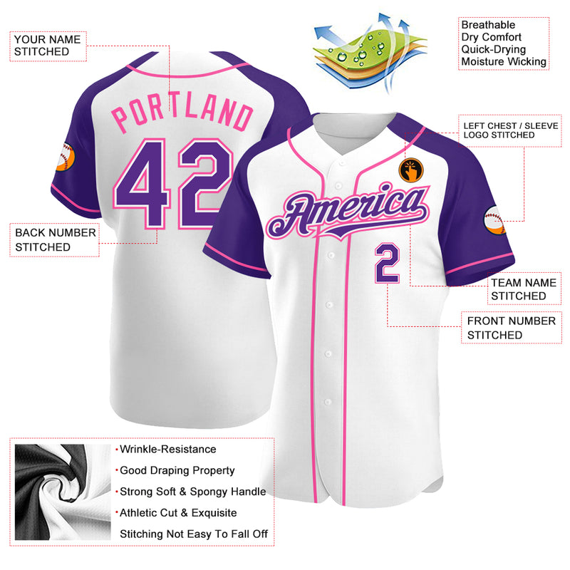  FoxWears Custom White Pink Raglan Pink Purple Baseball Jersey,Classic  Jersey with Mystery Raglan Pink Purple Baseball Jersey,White Pink Jersey  Baseball Team,Custom Name Team Baseball Jersey,JN1099H : Sports & Outdoors