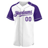 Custom White Purple-Gray Authentic Raglan Sleeves Baseball Jersey