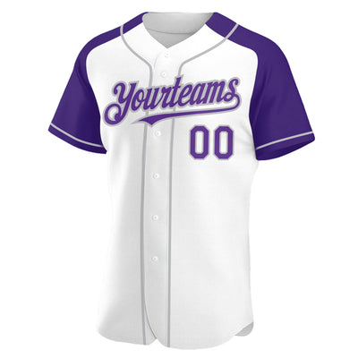 Custom White Purple-Gray Authentic Raglan Sleeves Baseball Jersey