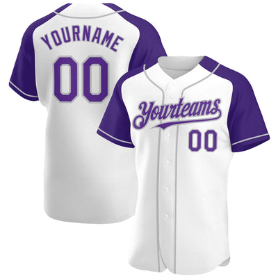 Custom White Purple-Gray Authentic Raglan Sleeves Baseball Jersey