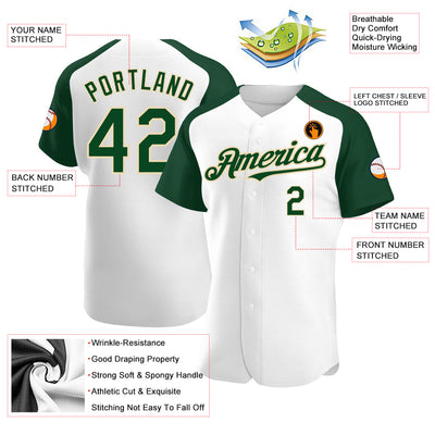 Custom White Green-City Cream Authentic Raglan Sleeves Baseball Jersey