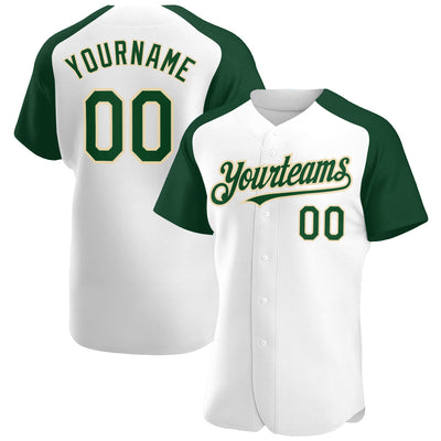 Custom White Green-City Cream Authentic Raglan Sleeves Baseball Jersey