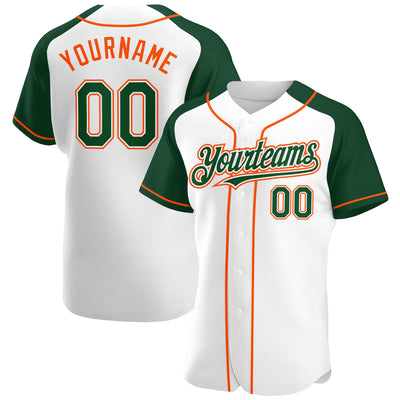 Custom White Green-Orange Authentic Raglan Sleeves Baseball Jersey