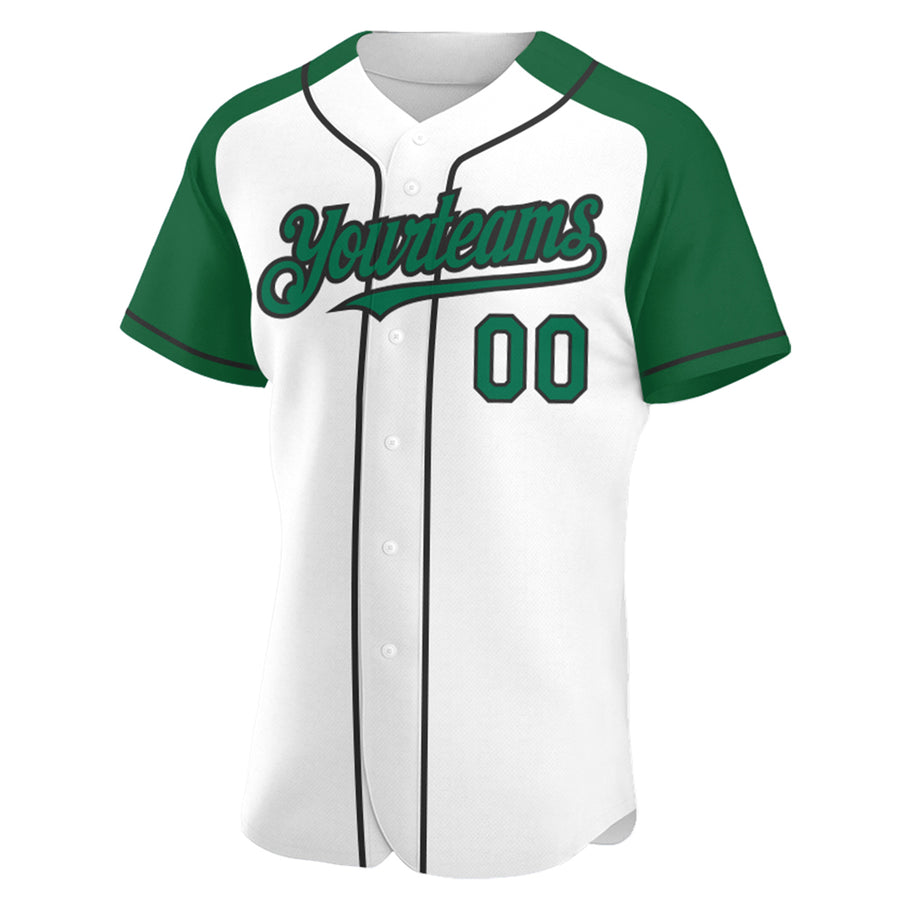 Custom White Kelly Green-Black Authentic Raglan Sleeves Baseball Jersey