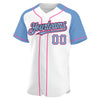 Custom White Light Blue Black-Pink Authentic Raglan Sleeves Baseball Jersey