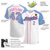 Custom White Light Blue Black-Pink Authentic Raglan Sleeves Baseball Jersey