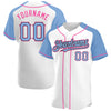 Custom White Light Blue Black-Pink Authentic Raglan Sleeves Baseball Jersey