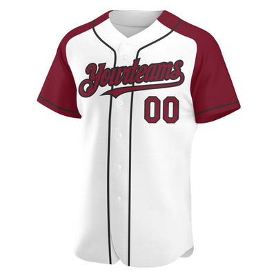 Custom White Crimson-Black Authentic Raglan Sleeves Baseball Jersey