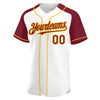 Custom White Crimson-Gold Authentic Raglan Sleeves Baseball Jersey