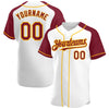 Custom White Crimson-Gold Authentic Raglan Sleeves Baseball Jersey