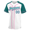 Custom White Teal-Pink Authentic Raglan Sleeves Baseball Jersey