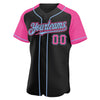 Custom Black Pink-Light Blue Authentic Raglan Sleeves Baseball Jersey