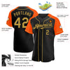 Custom Black Old Gold-Orange Authentic Raglan Sleeves Baseball Jersey