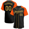 Custom Black Old Gold-Orange Authentic Raglan Sleeves Baseball Jersey